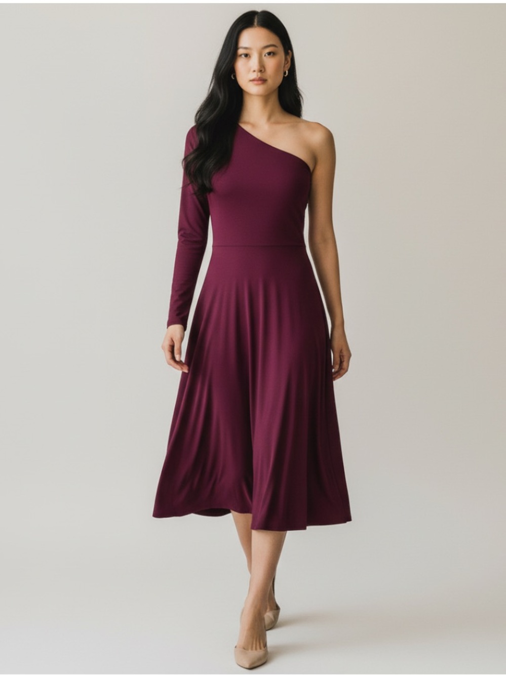 Pact One-Shoulder Midi Dress, L, Deep Purple